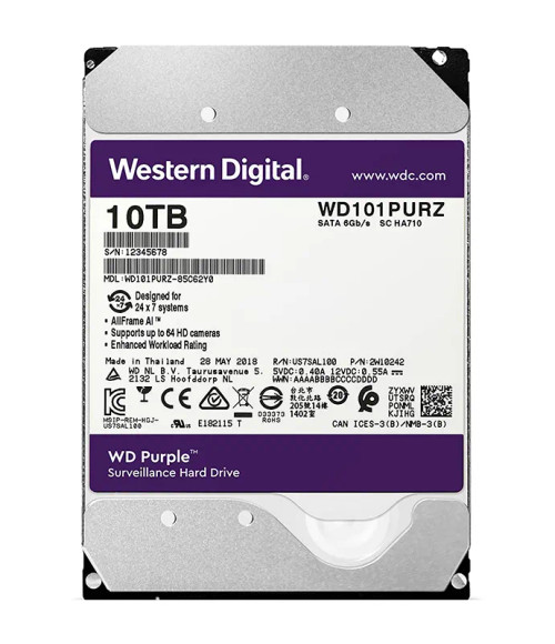 WD101PURZ - Western Digital 10TB 7200RPM SATA 6Gb/s 3.5" Surveillance HDD