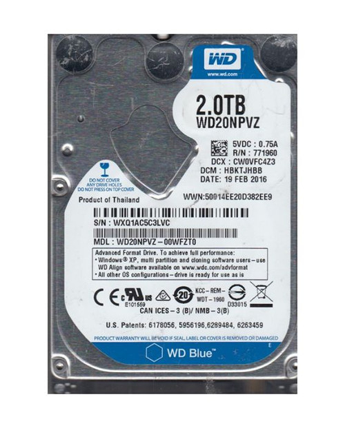 WD20NPVZ - Western Digital Blue 2TB SATA 5200RPM 6Gb/s 8MB Cache 2.5-inch Hard Drive