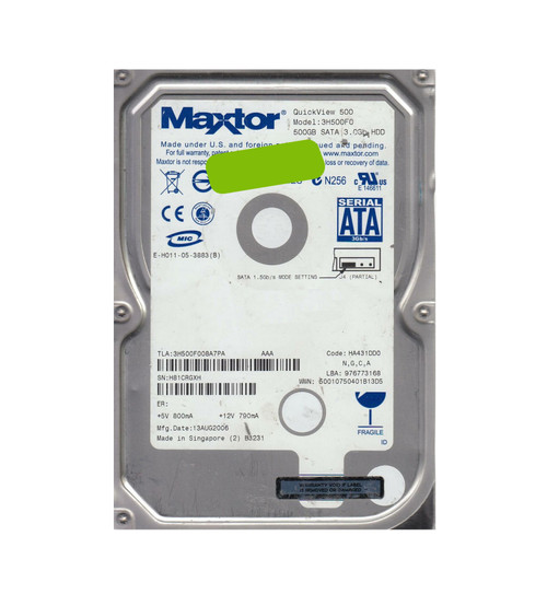 3H500F0 Maxtor QuickView 500 500GB 7200RPM SATA 3Gbps 16MB Cache 3.5-inch Internal Hard Drive