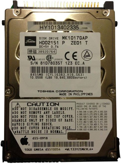 655T0054 - Apple 10GB 4200RPM ATA-66 2.5" HDD