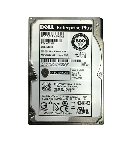 0WXCG9 - Dell 600GB 10000RPM SAS 6Gb/s 2.5" Hot-Plug HDD