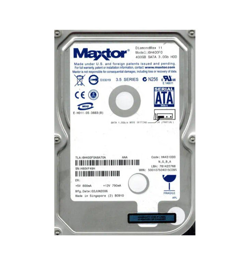 6H400F0 - Maxtor 400GB 7200RPM SATA 3Gb/s 16MB 3.5" HDD