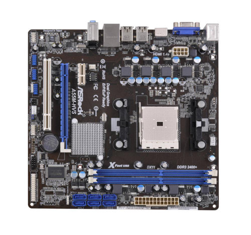 90-MXGJC0-A0UBYZ ASRock Socket FM1 AMD A55 Chipset 100W Processors Support DDR3 2x DIMM 6x SATA2 3.0Gb/s Micro-ATX Motherboard
