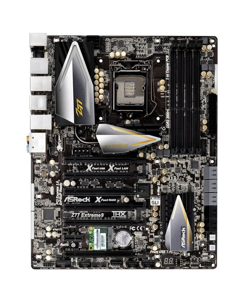 90-MXGKC0-A0UAYZ ASRock Z77 Extreme9 Socket LGA 1155 Intel Z77 Chipset 3rd/2nd Generation Core i7 / i5 / i3 / Pentium / Celeron / Xeon Processors Support DDR3 4x DIMM 2x SATA3 6.0Gb/s ATX Motherboard