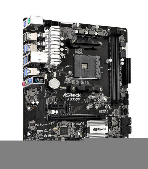 AB350M ASRock Socket AM4 AMD Promontory B350 Chipset AMD A-Series/ AMD Ryzen Processors Support DDR4 2x DIMM 4x SATA3 6.0Gb/s Micro-ATX Motherboard