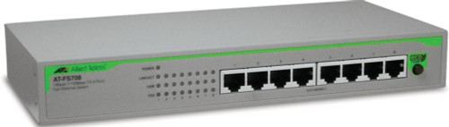 AT-FS708 - Allied Telesis 8-Ports RJ-45 100Mbps 10Base-T/100Base-TX Fast Ethernet Unmanaged Desktop Switch