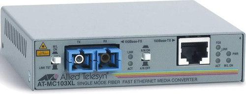 AT-MC103XL Allied Telesis 100Mbps 100Base-FX/TX Single-mode Fiber 15km 1310nm RJ-45 / SC Connector Media Converter