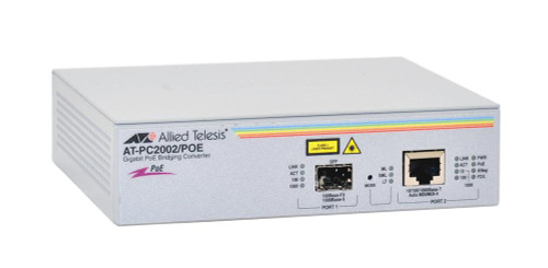 AT-PC2002/POE-10 Allied Telesis 100/1000TX (RJ-45) PoE To SFP Media Converter