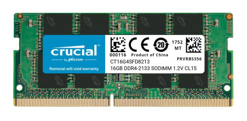 CT16G4SFD8213.C16FAD1 - Crucial 16GB DDR4-2133MHz PC4-17000 non-ECC Unbuffered CL15 260-Pin SoDimm 1.2V Dual Rank Memory Module