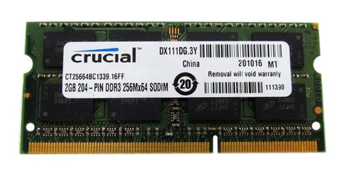 CT25664BC1339 - Crucial 2GB DDR3-1333MHz PC3-10600 non-ECC Unbuffered CL9 204-Pin SoDimm Memory Module