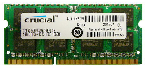 CT51264BF1339 Crucial 4GB PC3-10600 DDR3-1333MHz non-ECC Unbuffered CL9 204-Pin SoDimm 1.35V Low Voltage Memory Module