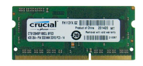 CT51264BF186DJ Crucial 4GB PC3-14900 DDR3-1866MHz non-ECC Unbuffered CL13 204-Pin SoDimm Dual Rank Memory Module