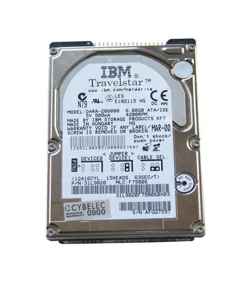 DARA-206000 IBM Travelstar 12GN 6GB 4200RPM ATA-66 512KB Cache 2.5-inch Internal Hard Drive