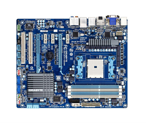 GA-A75-UD4H Gigabyte Socket FM1 AMD A75 Chipset AMD A-Series Processors Support DDR3 4x DIMM 5x SATA 6.0Gb/s ATX Motherboard