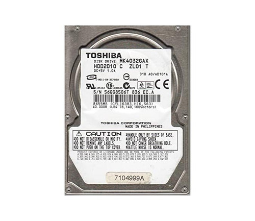 HDD2D10 - TOSHIBA 40GB 5400RPM IDE ATA-100 8MB 2.5" HDD