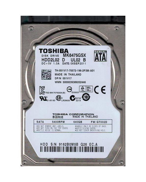 TOSHIBA HDD2L02 640GB 5400RPM SATA 3Gbps 2.5 Internal Hard Drive