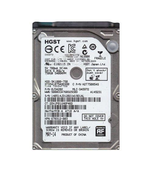 HTS541075A9E680 - HGST 750GB 5400RPM SATA 6Gb/s 2.5" HDD