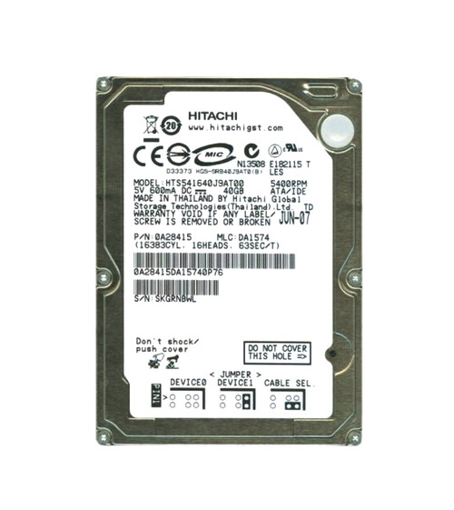 HTS541640J9AT00 - Hitachi 40GB 5400RPM IDE 2.5" HDD