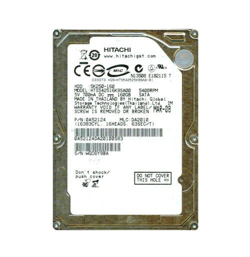 HTS542516K9SA00 - Hitachi 160GB 5400RPM SATA 8MB 2.5" HDD
