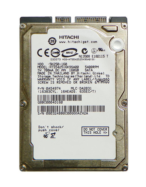 Hts543216l9sa00 日立タグ 5K320 160Gb 5400Rpm SATA 1.5Gb/S 2-