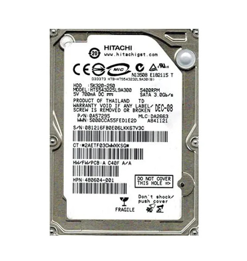 HTS543225L9A300 - Hitachi 250GB 5400RPM SATA 8MB 2.5" HDD