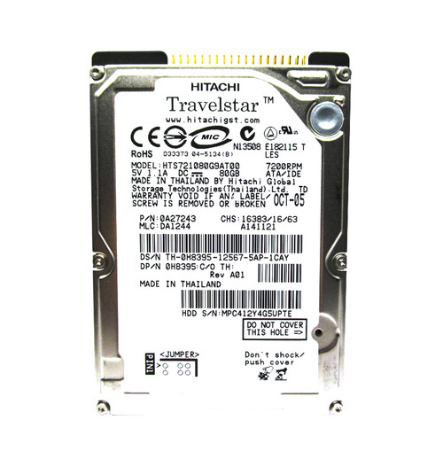 Hitachi HTS721080G9AT00 Travelstar 7K100 Series 80GB IDE ATA-6 HDD