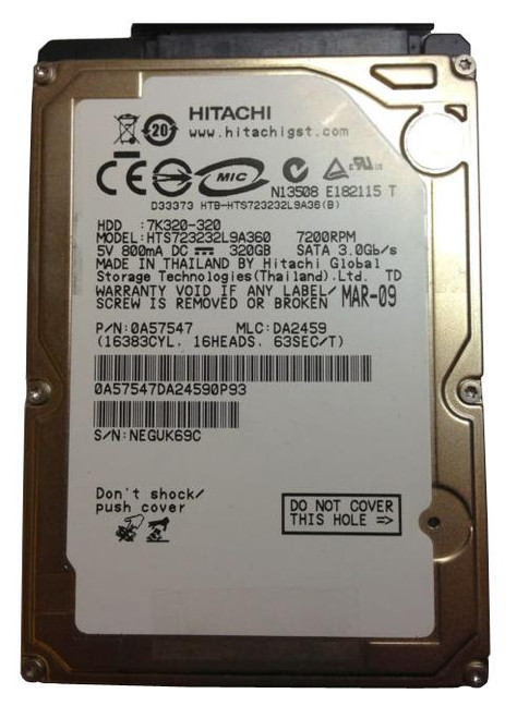 HTS723232L9A360 - Hitachi 320GB 7200RPM SATA 3Gb/s 2.5" HDD