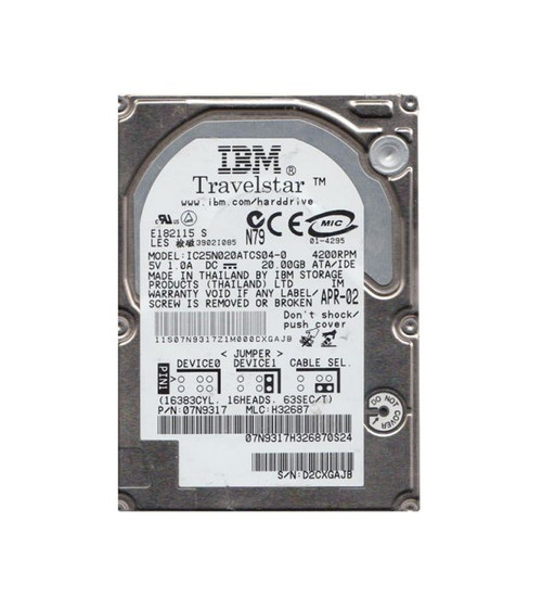 IC25N020ATCS04-0 - IBM Travelstar 40GN 20GB 4200RPM ATA-100 2MB Cache 2.5-inch Hard Drive