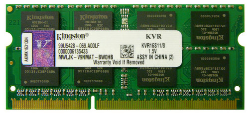 KVR16S11/8 - Kingston 8GB PC3-12800 DDR3-1600MHz non-ECC Unbuffered CL11 204-Pin SoDIMM Dual Rank Memory Module