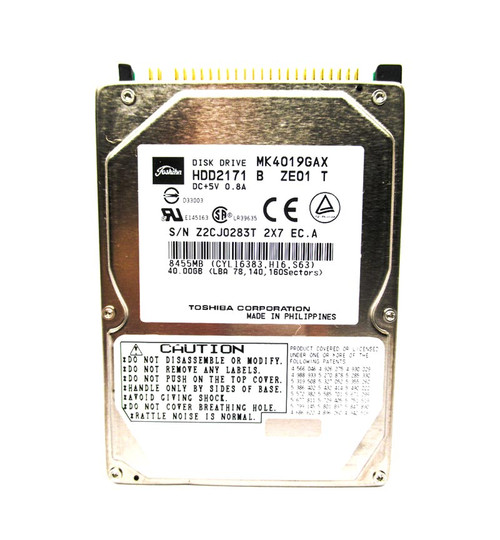 MK4019GAX - Toshiba 40GB 5400RPM IDE ATA-100 16MB 2.5" HDD