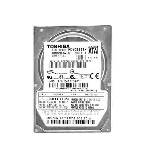 TOSHIBA MK4032GSX 40GB 5400RPM SATA Hard Drive 2.58MB Cache