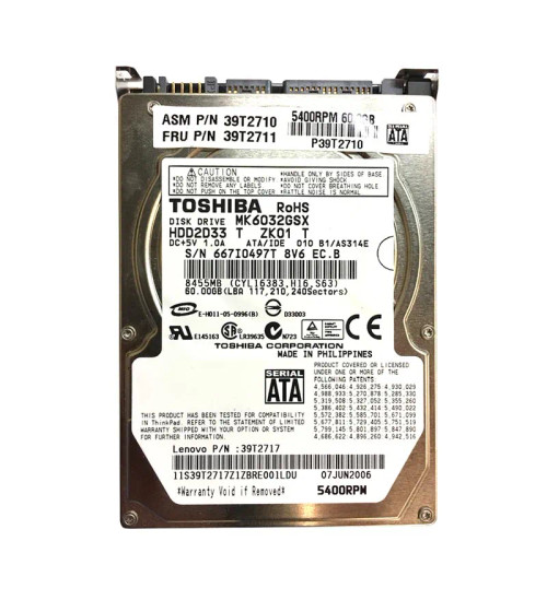 MK6032GSX - TOSHIBA 60GB 5400RPM SATA 8MB 2.5" HDD