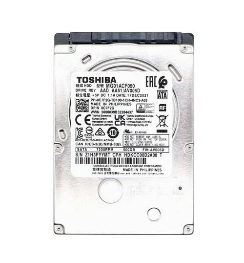 MQ01ACF050 - Toshiba 500GB 7200RPM SATA 2.5" 16MB HDD