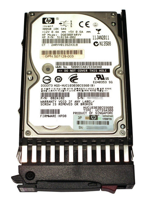 507119-004 - HP 300GB 10K RPM SAS 6Gb/s 2.5" HDD