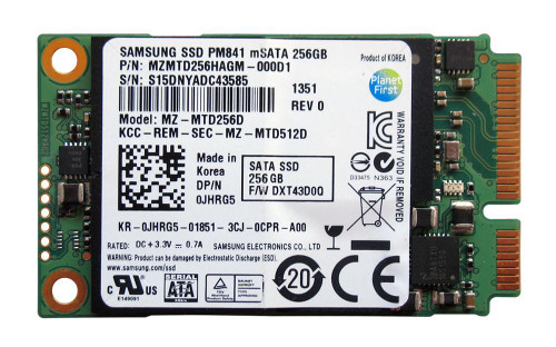 Samsung PM841 Series 256GB TLC SATA 6Gbps mSATA SSD, AES-256 encryption, compatible with servers