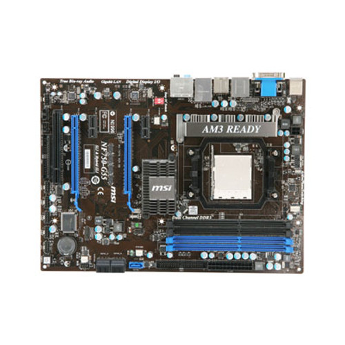 NF750-G55 MSI Socket AM3 Nvidia nForce 750a SLI Chipset AMD Phenom II X4/ Phenom II X3/ Phenom II X2/ Athlon II X2 Processors Support DDR3 4x DIMM 5x SATA2 3.0Gb/s ATX Motherboard