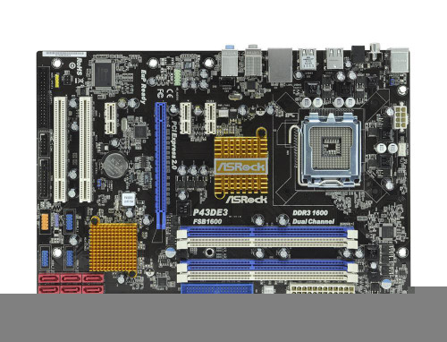 P43DE3 ASRock Socket LGA 775 Intel P43 + ICH10 Chipset Core 2 Extreme/ Core 2 Quad/ Core 2 Duo/ Pentium Dual-Core/ Celeron Dual-Core Processors Support DDR3 4x DIMM 6x SATA2 3.0Gb/s ATX Motherboard