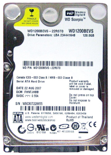 WD1200BEVS Western Digital Scorpio 120GB 5400RPM SATA 1.5Gbps 8MB Cache  2.5-inch Internal Hard Drive