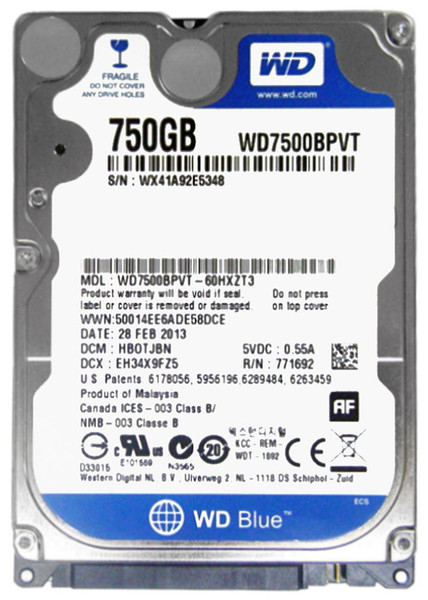 WD7500BPVT Western Digital Scorpio Blue 750GB 5400RPM SATA 3Gbps