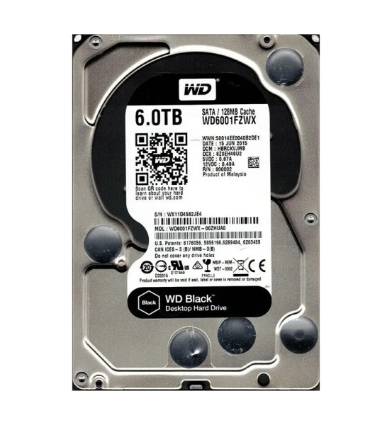 WD WD6001FZWX-00ZHUA0 6TB 7200RPM SATA 128MB Cache Hard Drive