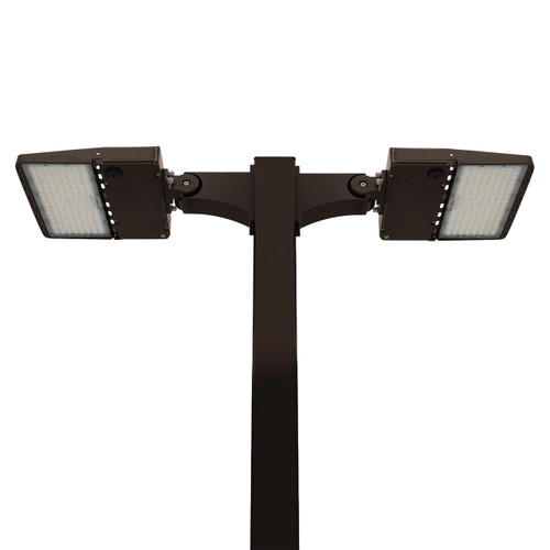 Light Pole Kit with Two LED Area Lights, Selectable Wattage 80/100/120/150 & Color Temperature, 10-25 Foot Pole Height Options