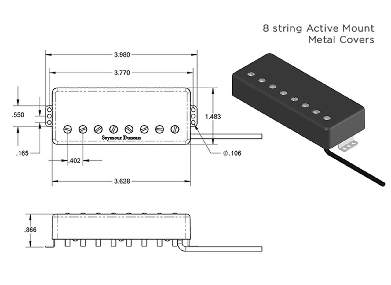 Seymour Duncan Pegasus 8 String Bridge Humbucker Passive Mount black metal