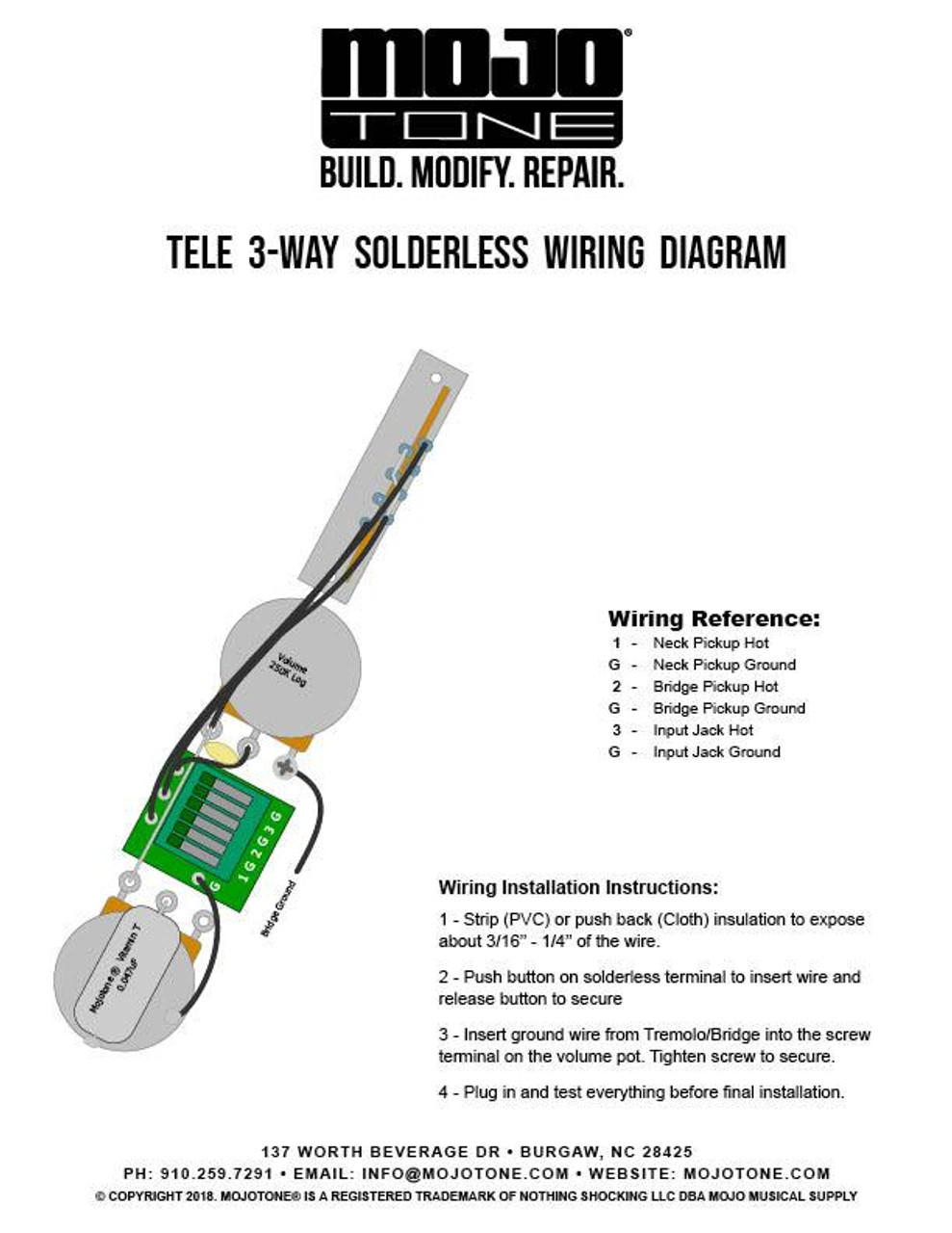 Mojotone Thinline Tele Solderless Wiring Harness