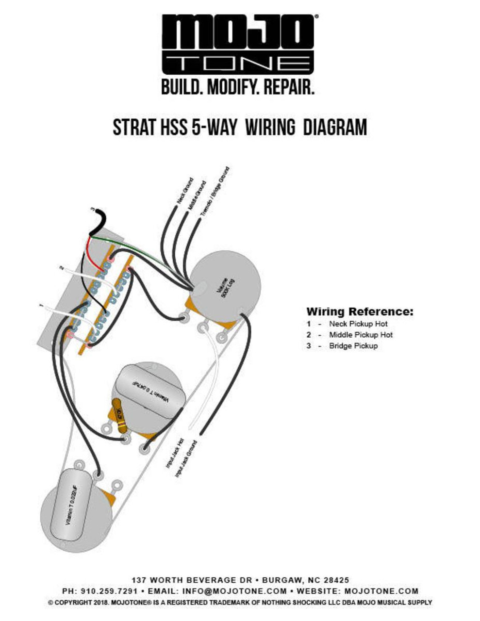 Mojotone Pre-Wired Strat HSS Wiring Harness