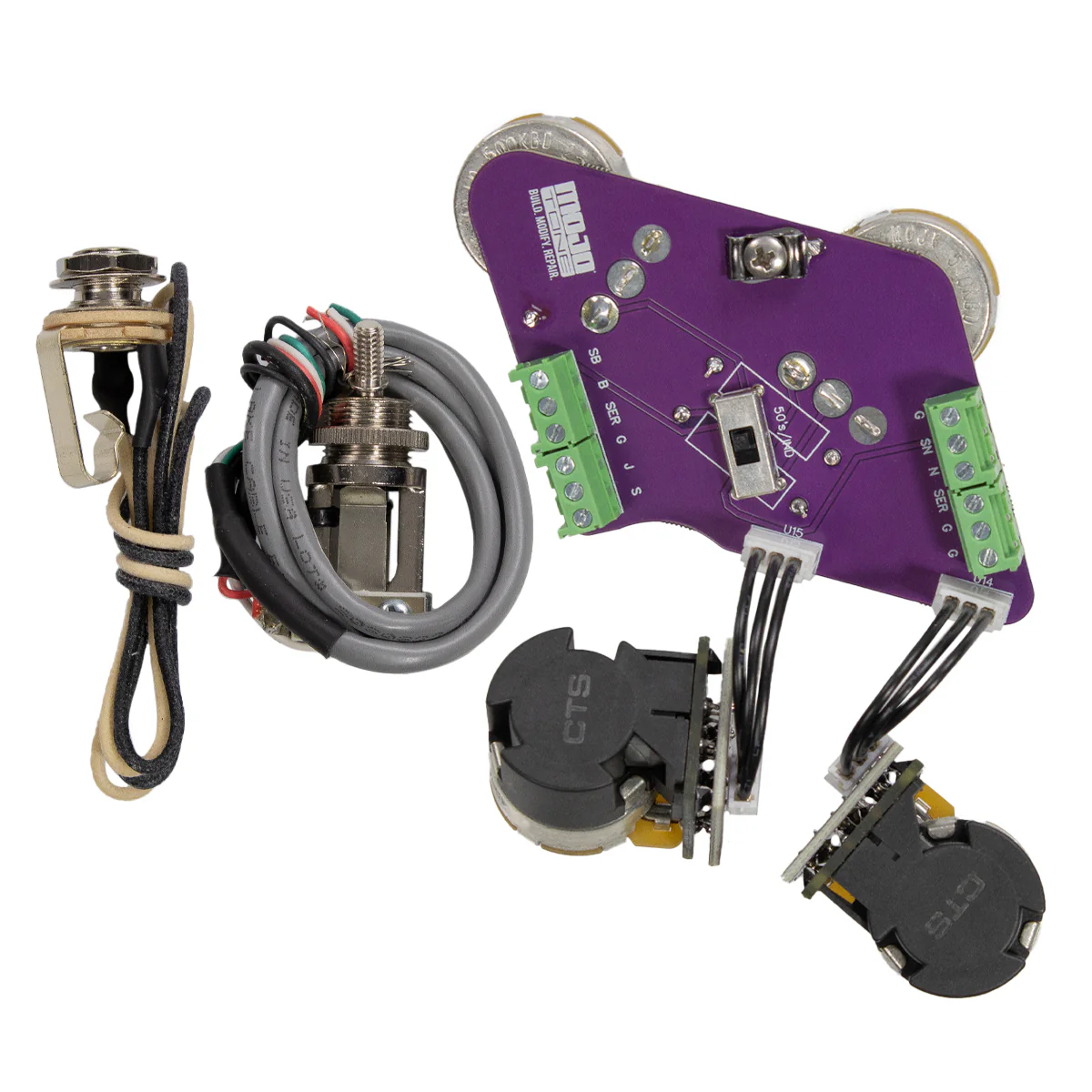 Mojotone Solderless Convertible Les Paul Guitar Wiring Harness w/ Push / Pull - long shaft