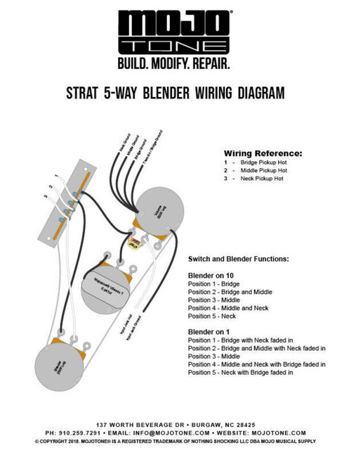 Mojotone Pre-Wired Strat Blender Guitar Wiring Harness