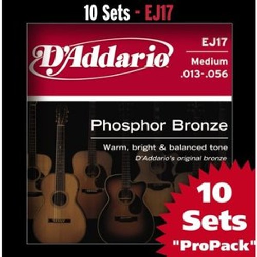 D'addario Phosphor Bronze Acoustic Guitar Medium EJ17 Strings  - 10 sets Pro Pack