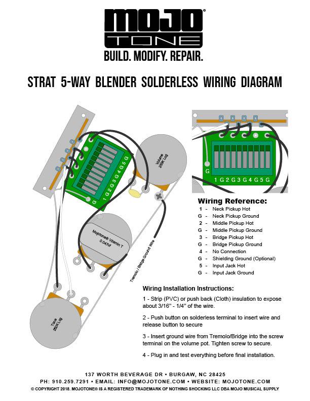 Mojotone Strat Blender Solderless Wiring Harness - Macdaddy Music | Guitar Wiring Harness Diagram | | Macdaddy Music