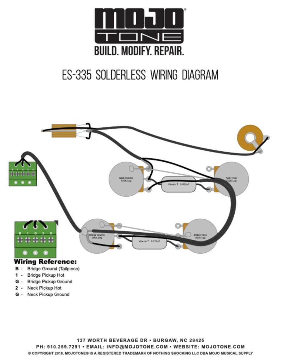 Mojotone ES335 Guitar Solderless Wiring Harness Macdaddy Music
