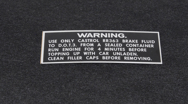 Brake Reservoir RR363 Label (RH8713)